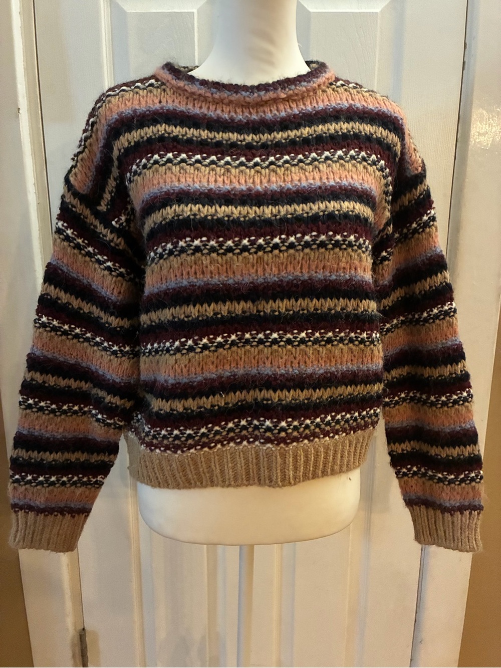 Anthropologie Elsamanda Chunky Stripe Alpaca Wool Blend Sweater Made In Italy M